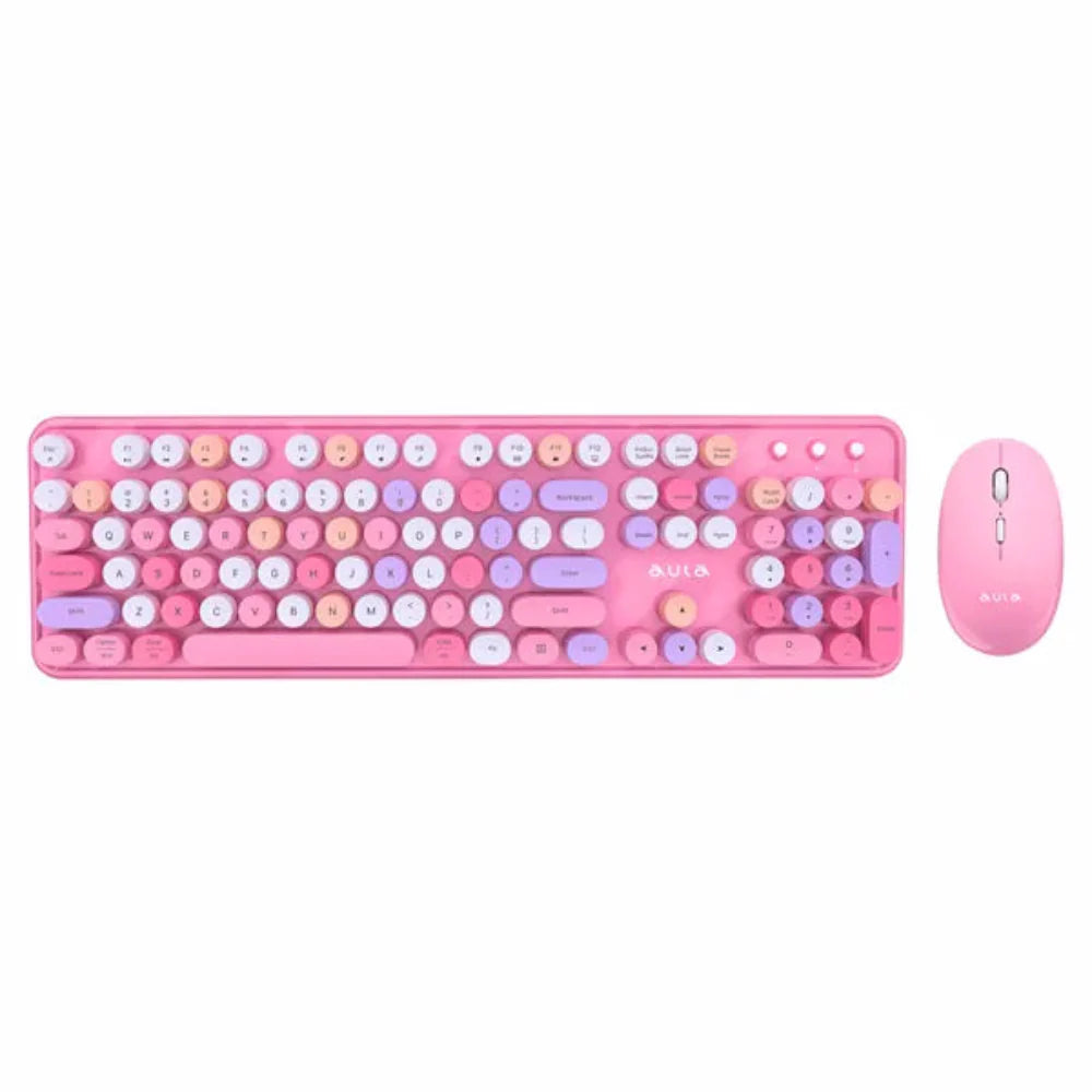 AULA AC306 Type 2 Full Size Membrane Wireless Gaming Keyboard and Mouse Combo ( Pink )