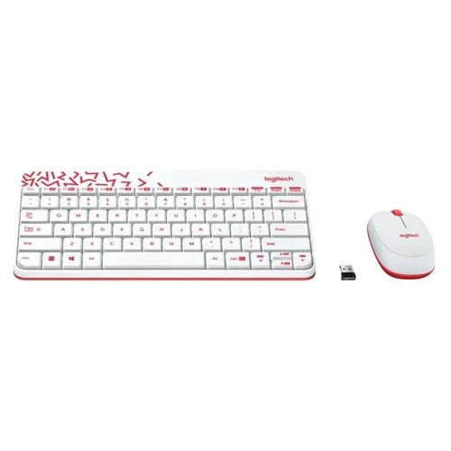 LOGITECH MK240 Nano LED Membrane Wireless + Bluetooth Keyboard and Mouse Combo ( White-Red )