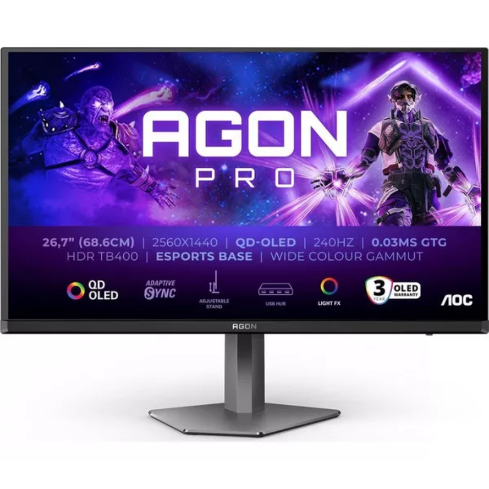 AOC AGON Pro AG276QZD2 27 Inch 2K QHD 240Hz Oled Panel 98% SRGB 0.03MS Adaptive sync Gaming Monitor