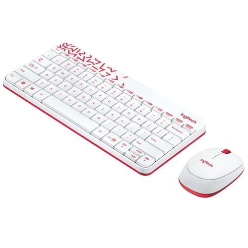 LOGITECH MK240 Nano LED Membrane Wireless + Bluetooth Keyboard and Mouse Combo ( White-Red )