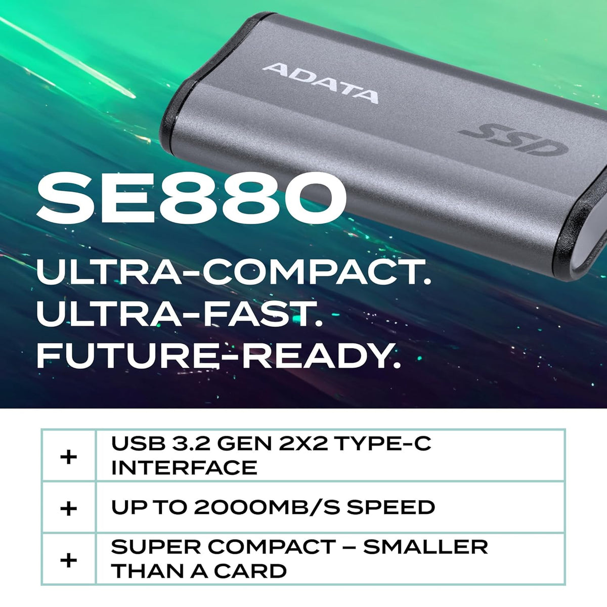 ADATA SE880 1TB External Solid State Drive/SSD, USB 3.2 Gen 2x2 Type-C, Fast Speeds of up to 2000 MB/s - AELI-SE880-1TCGY (Titanium Gray)