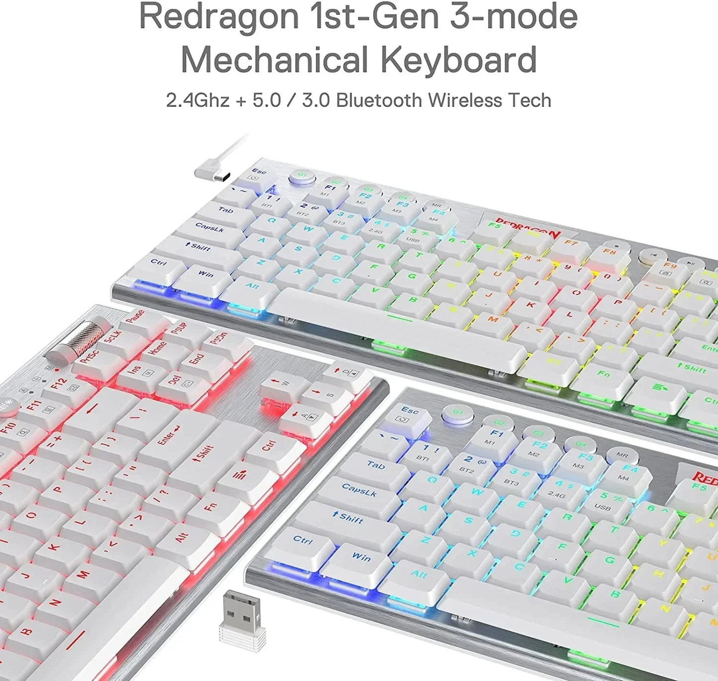 REDRAGON K621 Horus Tenkeyless Low Profile Mechanical Switch Wireless + Bluetooth Gaming Keyboard ( White )