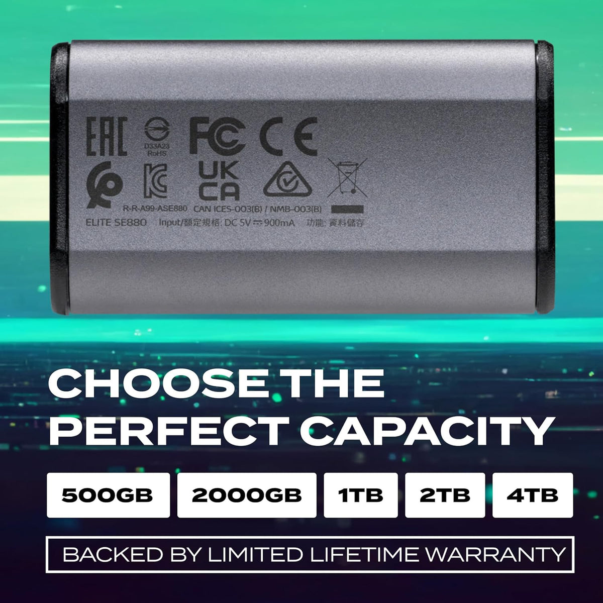 ADATA SE880 1TB External Solid State Drive/SSD, USB 3.2 Gen 2x2 Type-C, Fast Speeds of up to 2000 MB/s - AELI-SE880-1TCGY (Titanium Gray)