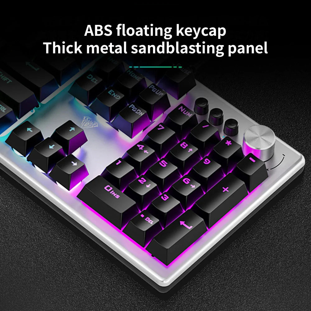 AULA F2028 Full Size RGB Wired Membrane Gaming Keyboard ( Black / Grey ) ( Membrane Switch ) (F2028)