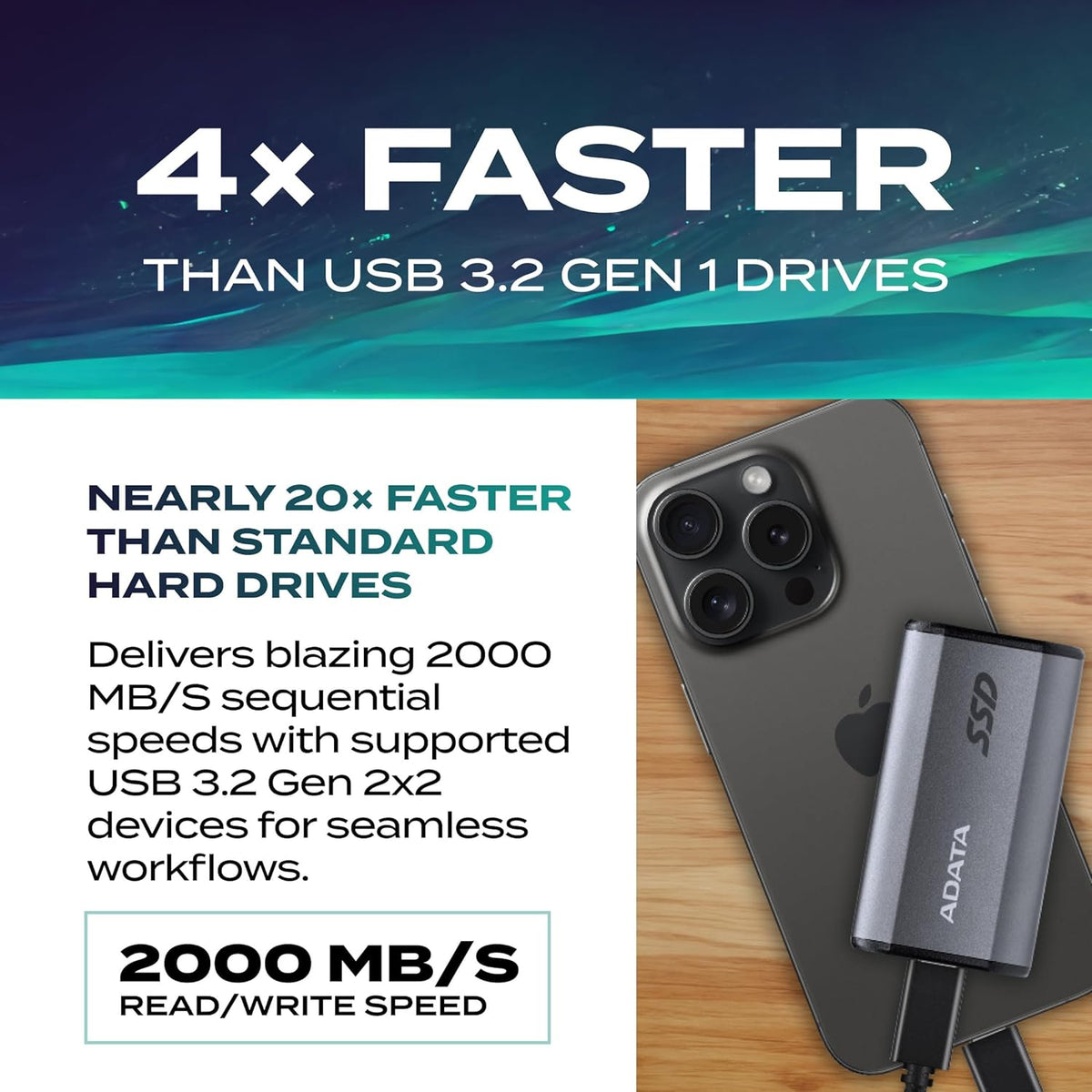 ADATA SE880 1TB External Solid State Drive/SSD, USB 3.2 Gen 2x2 Type-C, Fast Speeds of up to 2000 MB/s - AELI-SE880-1TCGY (Titanium Gray)