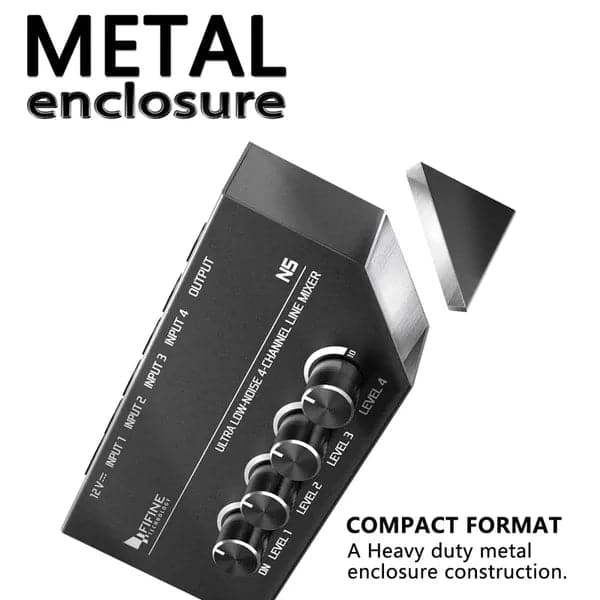 FIFINE N5 Four Channel Line Mixer With Individual Volume Controls