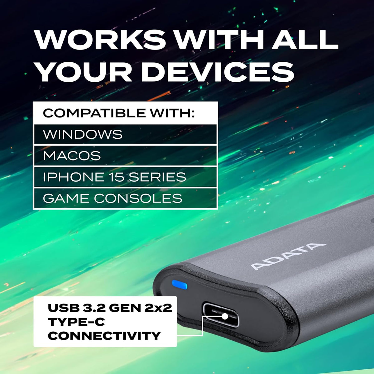 ADATA SE880 1TB External Solid State Drive/SSD, USB 3.2 Gen 2x2 Type-C, Fast Speeds of up to 2000 MB/s - AELI-SE880-1TCGY (Titanium Gray)