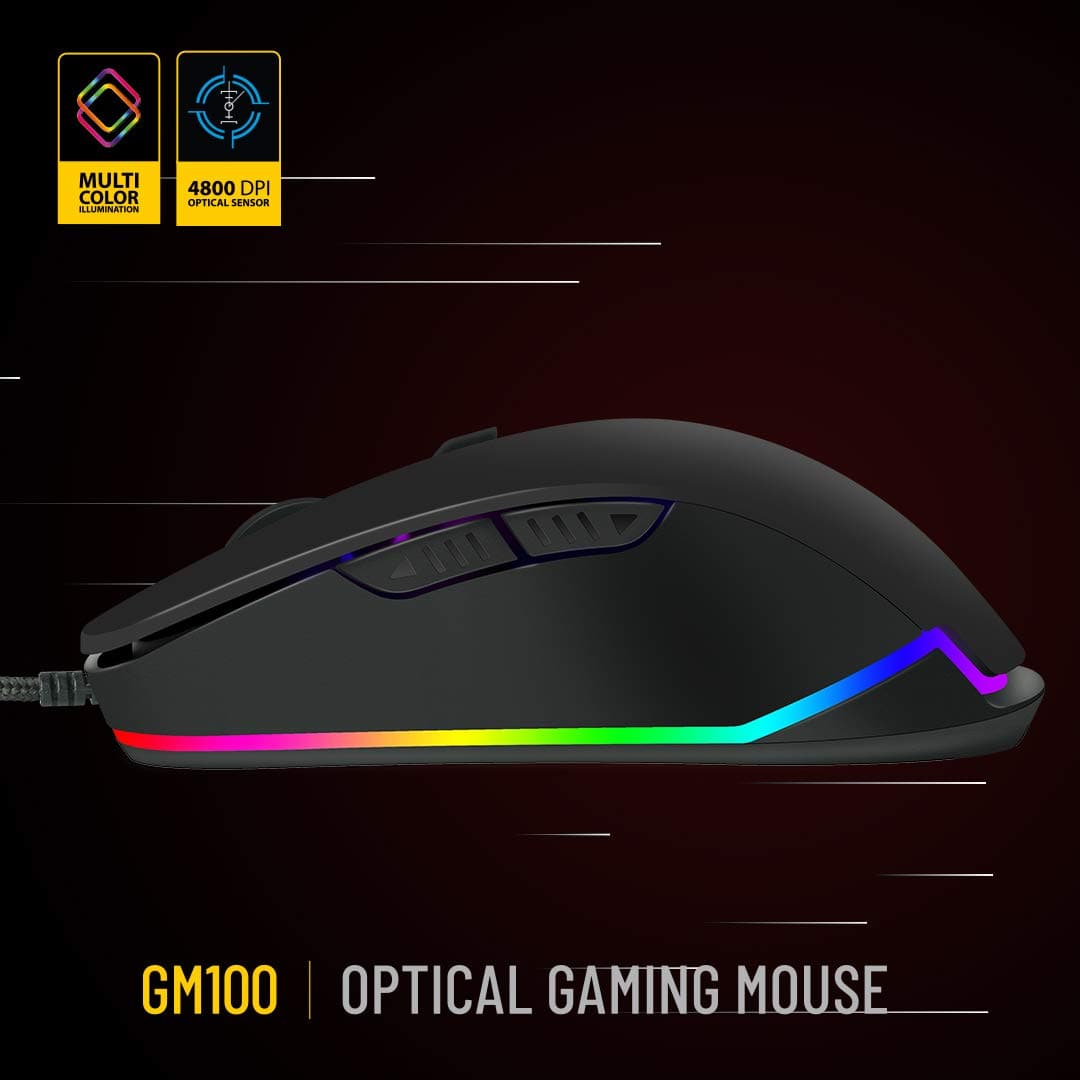 ANT ESPORTS GM100 Wired Ergonomic RGB Gaming Mouse (GM100-RGB-BLACK ) (4800DPI / 5 Macro Buttons) ( Black )