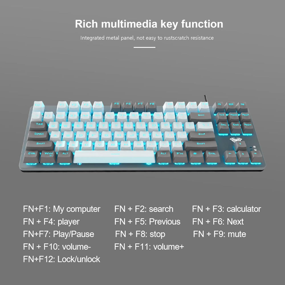 AULA F3287 Tenkeyless Wired Mechanical Gaming Keyboard ( Grey/White ) ( Blue Switch ) ( F3287GW )