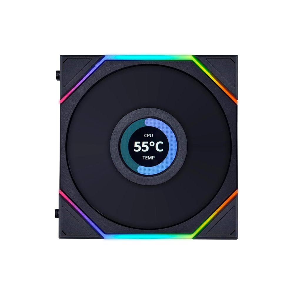LIAN LI UNI Fan TL LCD Reverse Blade 120mm RGB Cabinet Fan (Black) (Triple Pack)