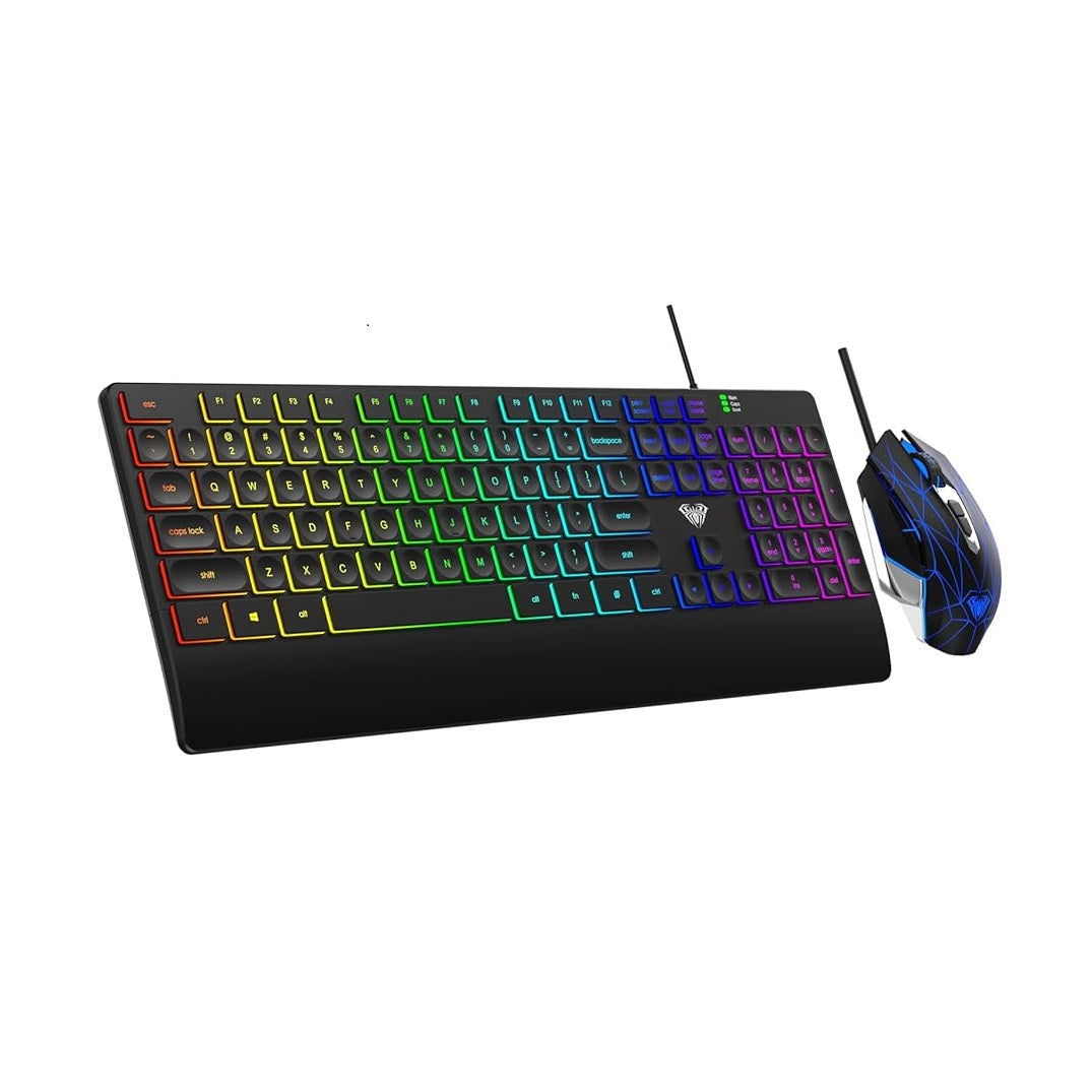 AULA T201 Full Size Membrane Wired Gaming Keyboard and Mouse Combo ( Black )