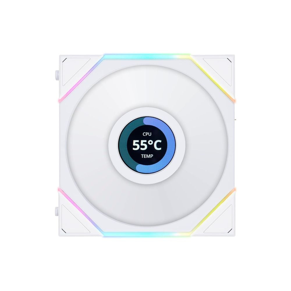 LIAN LI UNI Fan TL LCD Reverse Blade 120mm RGB Cabinet Fan (White) (Triple Pack)
