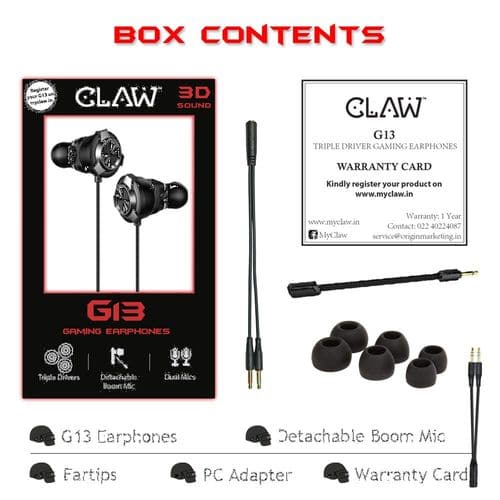 CLAW G13 Triple Driver Wired in Ear Earphones Gaming Earphones (Blue)