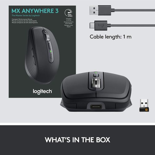 LOGITECH MX Anywhere 3 Wireless Ergonomic Gaming Mouse ( 鈥?10-005992 ) ( 4000DPI / 7 Macro Button ) ( Graphite )