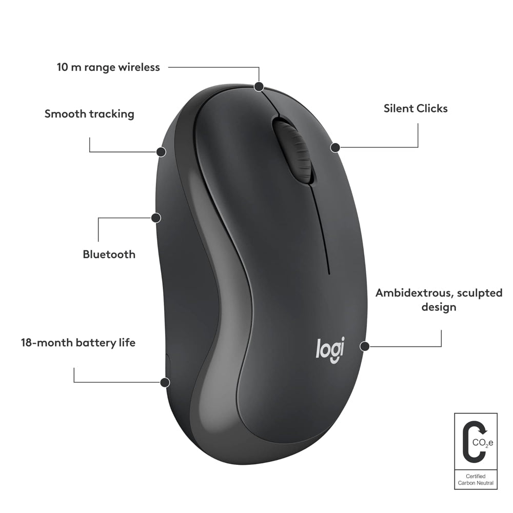 LOGITECH M240 Silent Bluetooth Ambidextrous Gaming Mouse ( Graphite ) ( 1000DPI / 3 Macro Buttons )