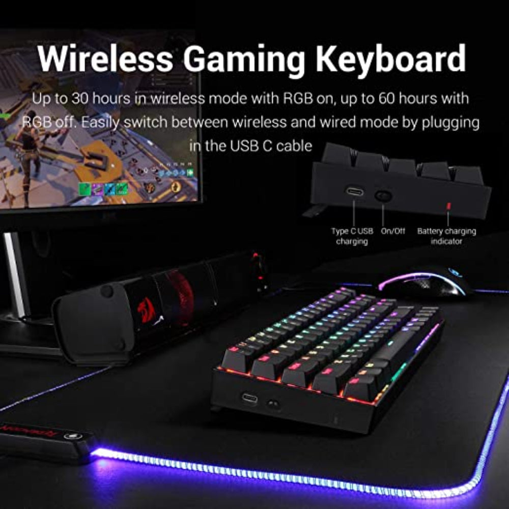 REDRAGON Deimos K599 60% RGB Mechanical Wireless Gaming Keyboard ( Black ) ( Red Switch )