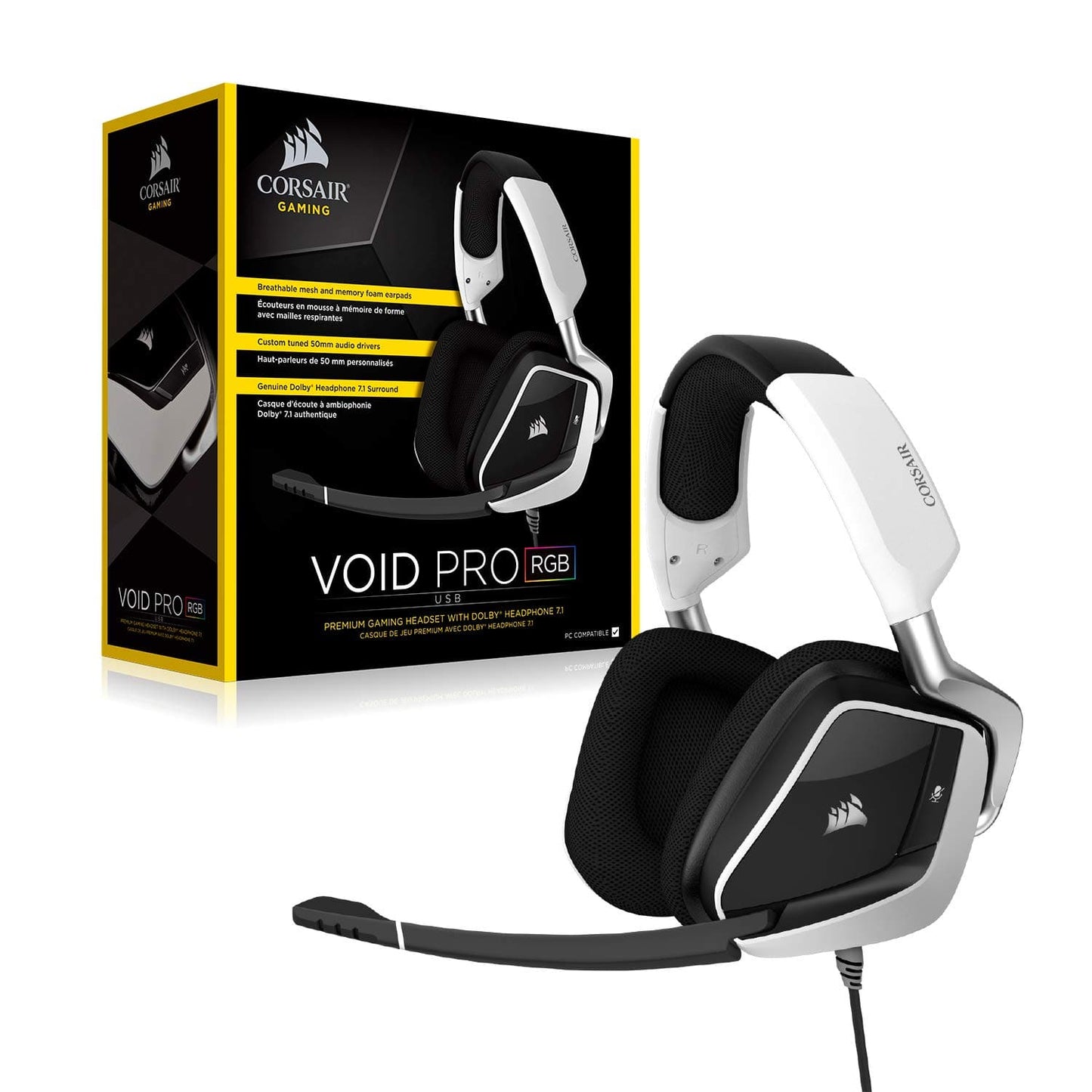 CORSIR Void Pro RGB USB 7.1 Surround Gaming Headphone With Mic ( White ) ( PC/Mobile/Mac/Xbox )