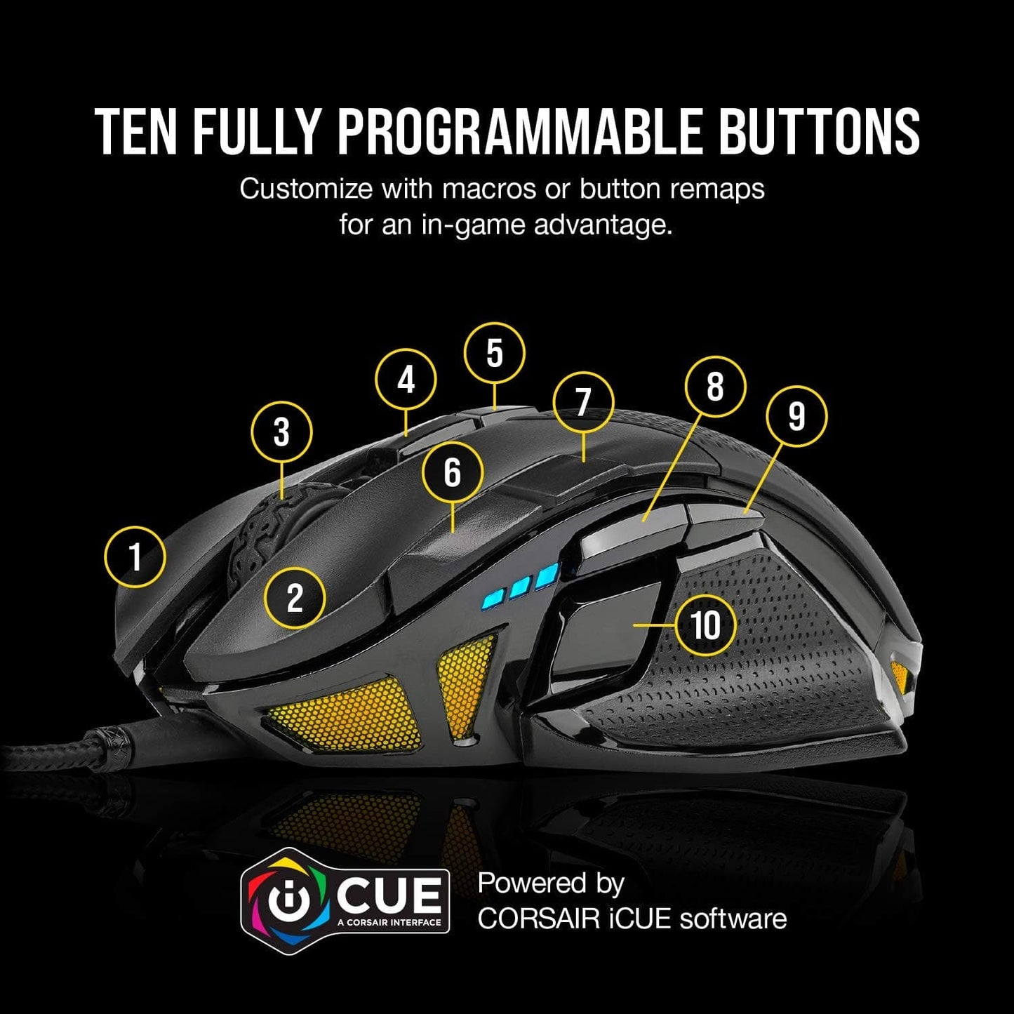 CORSAIR Nightsword Wired Ergonomic RGB Gaming Mouse ( CH-9306011-AP ) ( 18000DPI / 8 Macro Buttons ) ( Black )