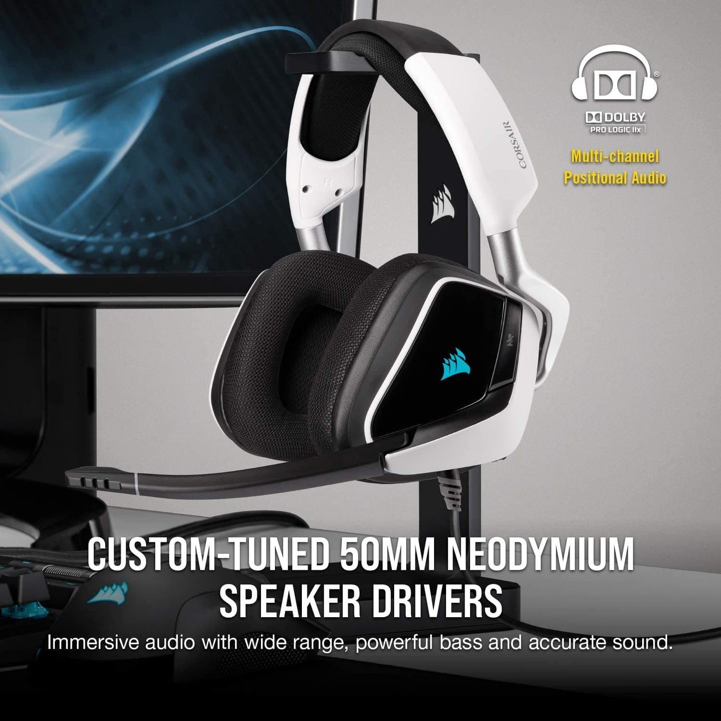 CORSIR Void Pro RGB USB 7.1 Surround Gaming Headphone With Mic ( White ) ( PC/Mobile/Mac/Xbox )