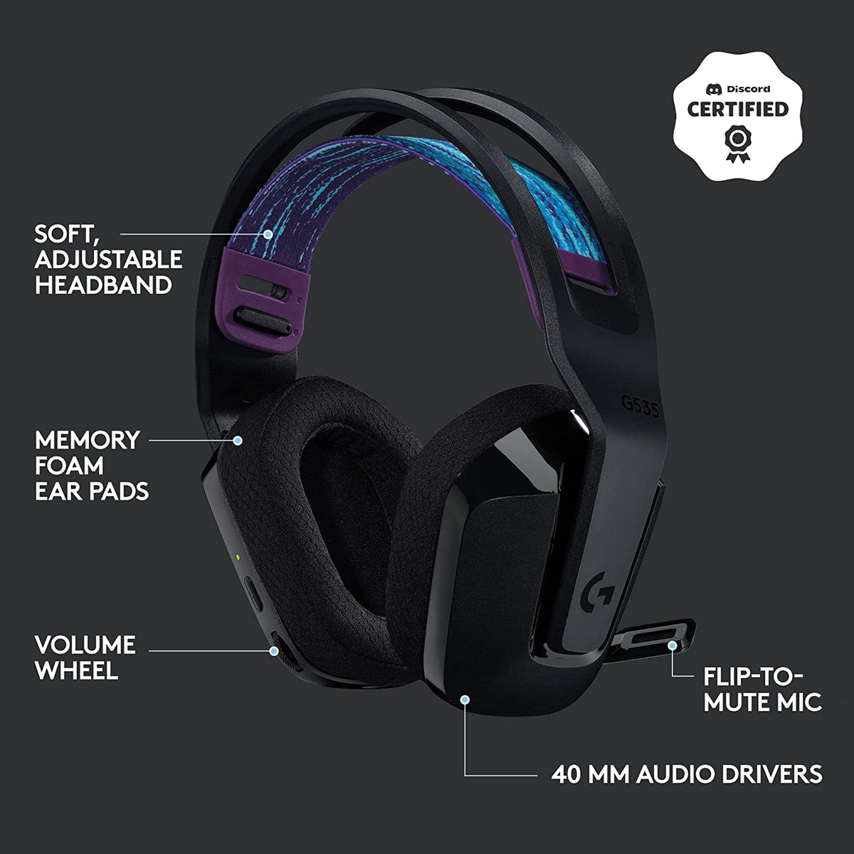 LOGITECH G535 Lightspeed Wireless Stereo Gaming Headphone ( Black ) ( PC / Mobile / Mac )