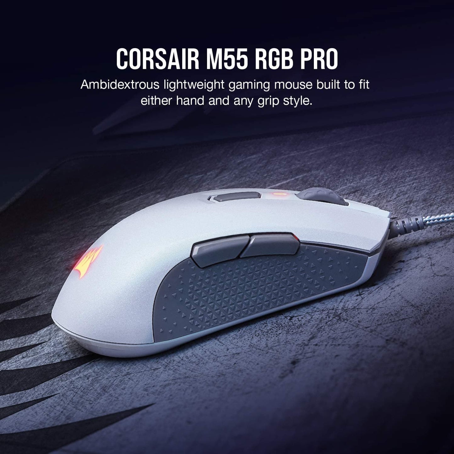 CORSAIR M55 Pro Wired Ambidextrous RGB Gaming Mouse ( CH-9308111-AP ) ( 12000DPI / 8 Macro Buttons ) ( White)