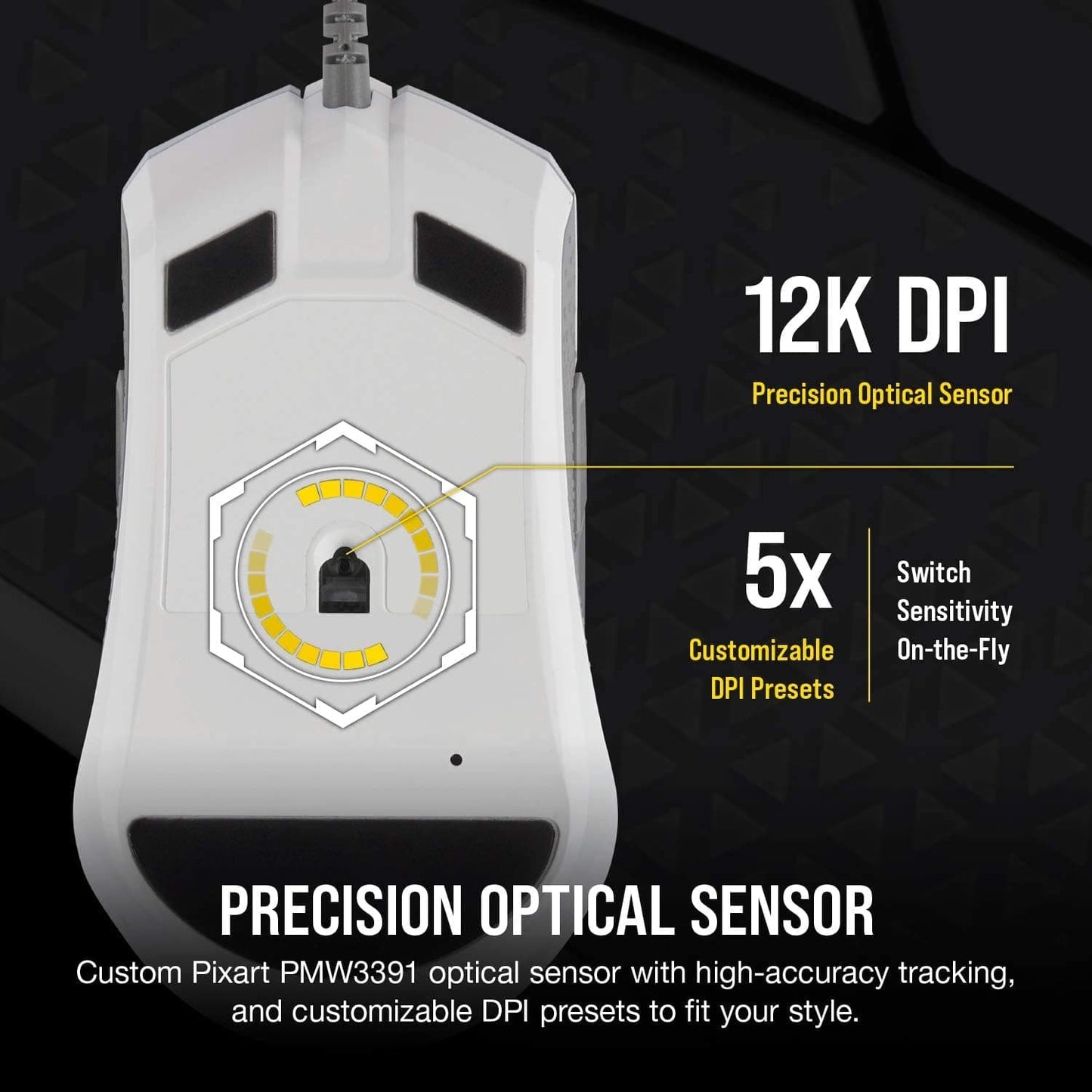 CORSAIR M55 Pro Wired Ambidextrous RGB Gaming Mouse ( CH-9308111-AP ) ( 12000DPI / 8 Macro Buttons ) ( White)