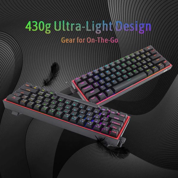 REDRAGON K617 Fizz 60% Mechanical Wired Gaming Keyboard ( Black ) ( Red Linear Switch )