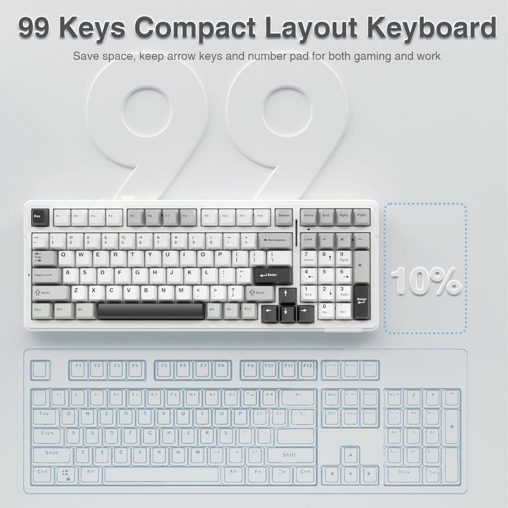 AULA F99 96% Wireless Membrane Gaming Keyboard ( Graywood Switch ) ( Gray / White ) ( F99GrWW )