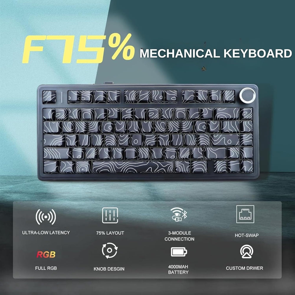 AULA F75 75% Side Engraved Tri Mode Wireless Mechanical Gaming Keyboard ( Black Contour - Star Vector Switch )