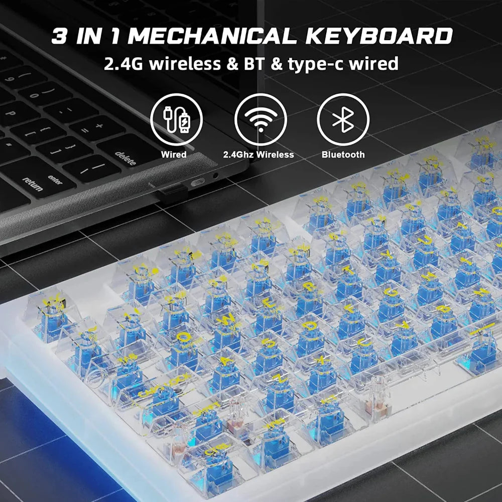 AULA F2183 TKL RGB Wireless Bluetooth Mechanical Gaming Keyboard ( White ) ( Clicky Blue Switch ) (F2183)