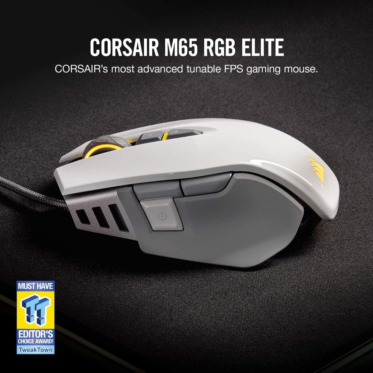 CORSAIR M65 Elite Wired Ergonomic Gaming Mouse ( M65 ) ( 18000DPI / 8 Macro Buttons ) ( White )