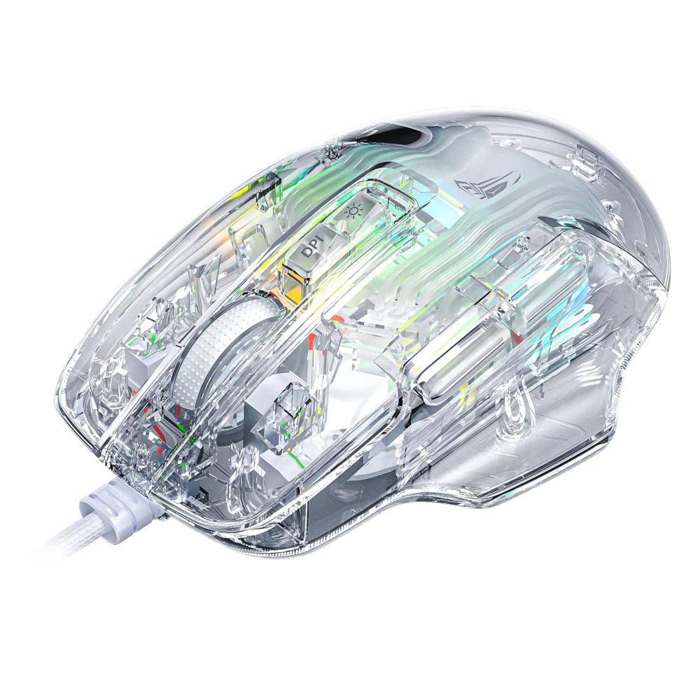 AULA S80 Transparent Wired Ergonomic Gaming Mouse ( White ) ( S80 ) ( 7200DPI/7 Macro Buttons )