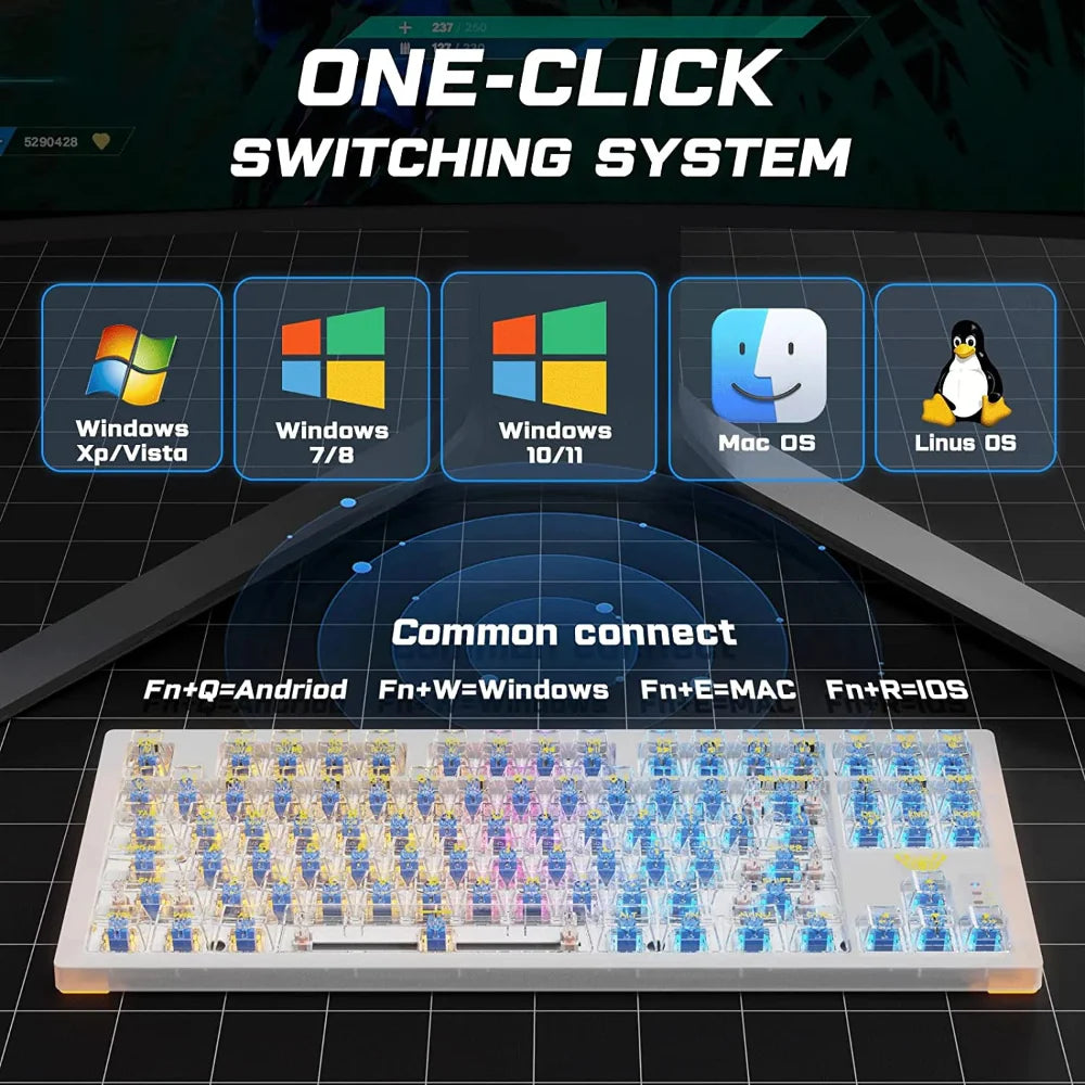 AULA F2183 TKL RGB Wireless Bluetooth Mechanical Gaming Keyboard ( White ) ( Clicky Blue Switch ) (F2183)