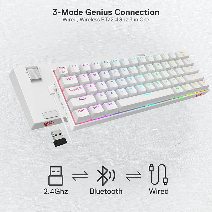 REDRAGON K530 Pro Draconic 60% Mechanical Wireless Gaming Keyboard ( White ) ( Red Switch )