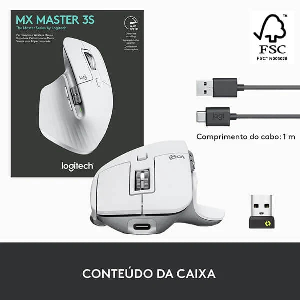 LOGITECH MX Master 3S Wireless+Bluetooth Ergonomic Gaming Mouse ( MX Master 3S ) ( 8000DPI / 7 Macro Button ) ( Pale Gray )