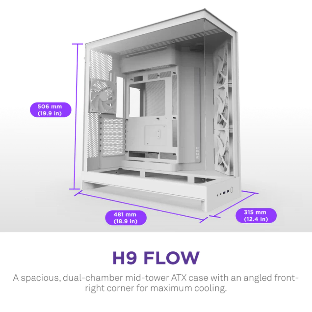 NZXT H9 Flow 2025 Edition EATX Mid Tower Cabinet (White)