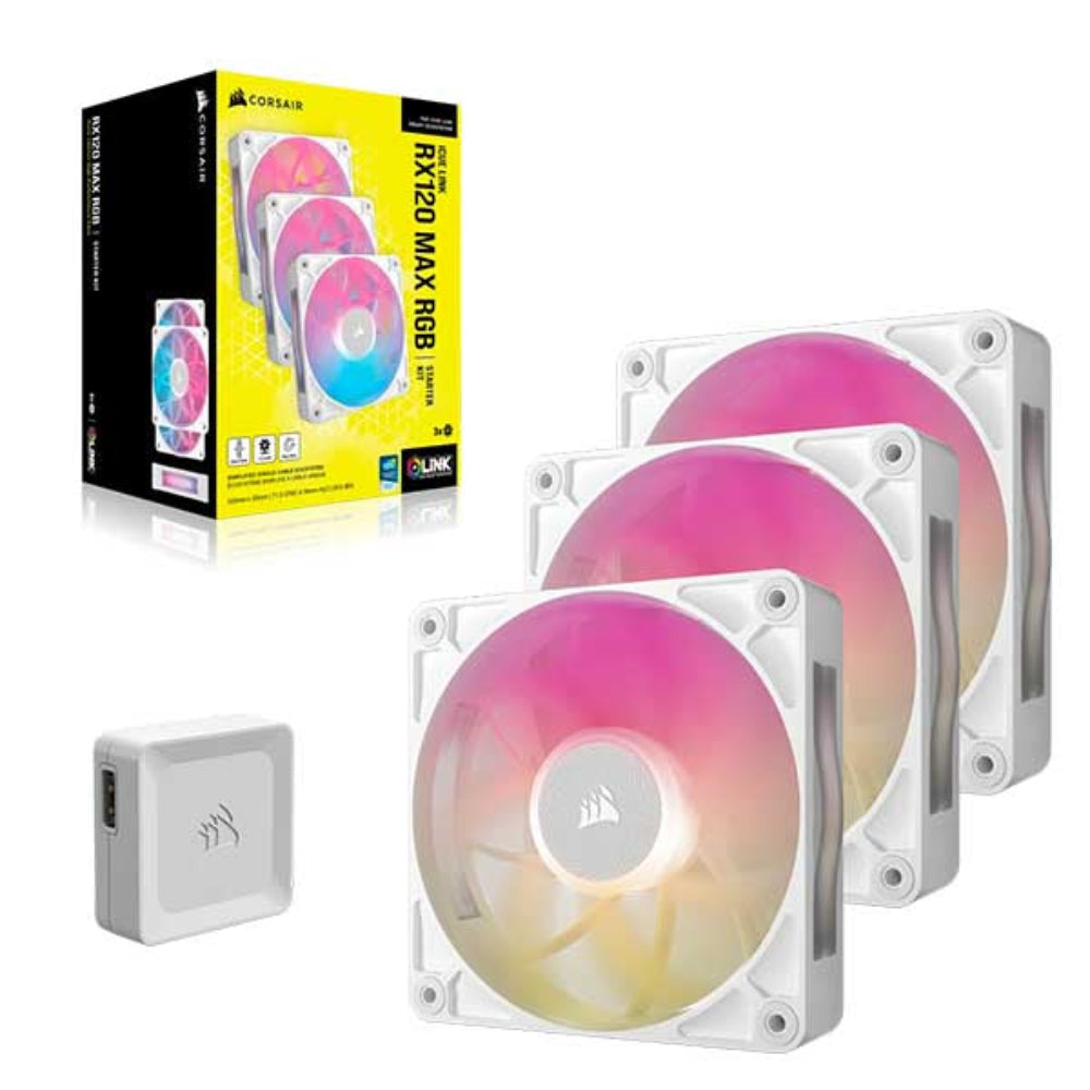 CORSAIR ICUE Link RX120 MAX 120mm RGB PWM Thick Cabinet Fans ( White ) ( Triple Pack )