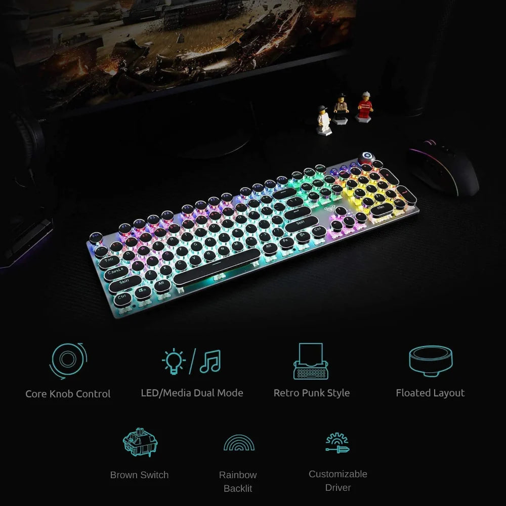 AULA F2088 Full Size Mechanical Wired Gaming Keyboard (Black) Brown Switches (F2088WHB)
