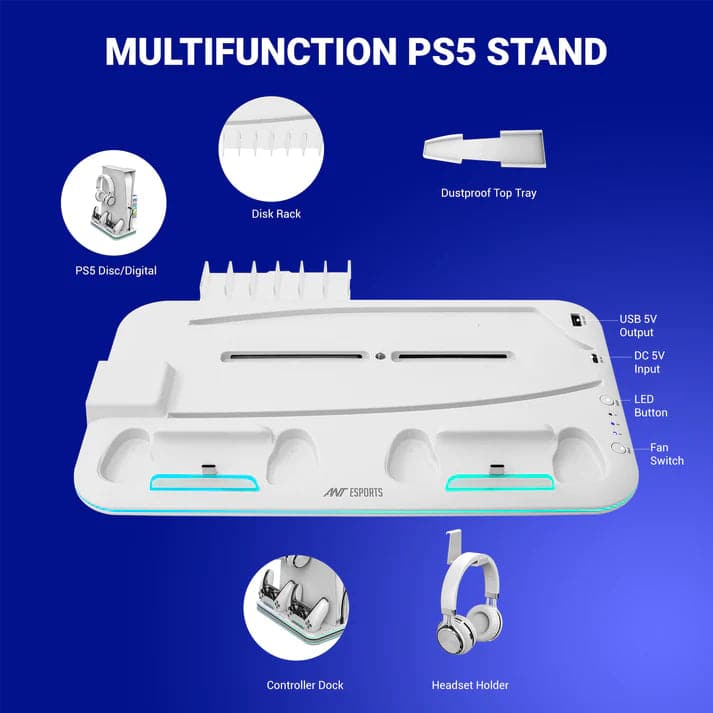 ANT ESPORTS Dock 5 RGB Cooling and Charging Station for Sony PS5