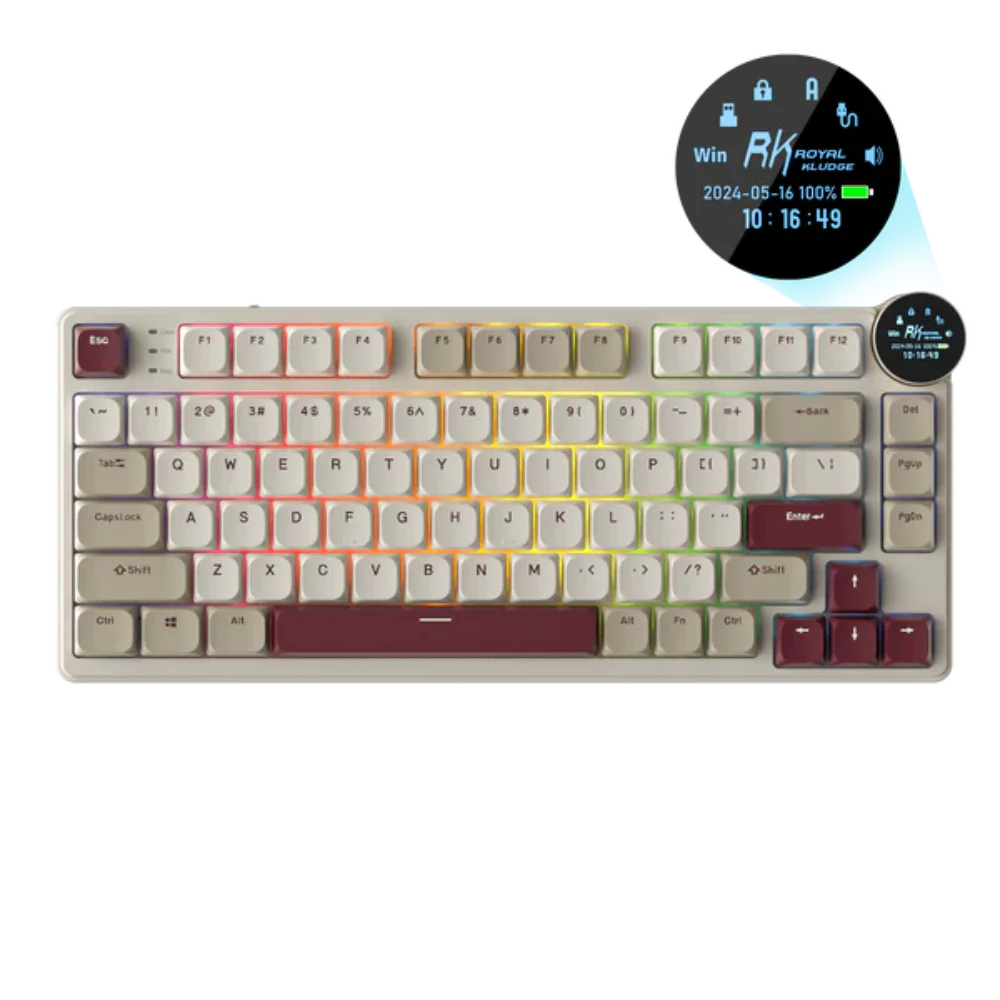 ROYAL KLUDGE RK N80 75% RGB Mechanical Wireless Gaming Keyboard ( Rosy Clouds ) ( RK Low Profile Red )