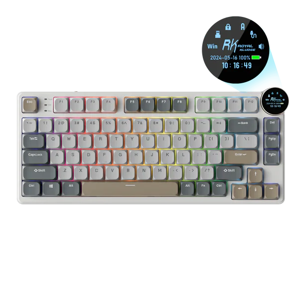 ROYAL KLUDGE RK N80 75% RGB Mechanical Wireless Gaming Keyboard ( Pearly Dawn ) ( RK Low Profile Brown )