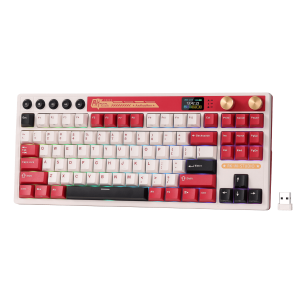 ROYAL KLUDGE RK M87 75% TKL RGB Mechanical Wireless + Bluetooth Gaming Keyboard ( Red ) ( Tactile Beige Switch )