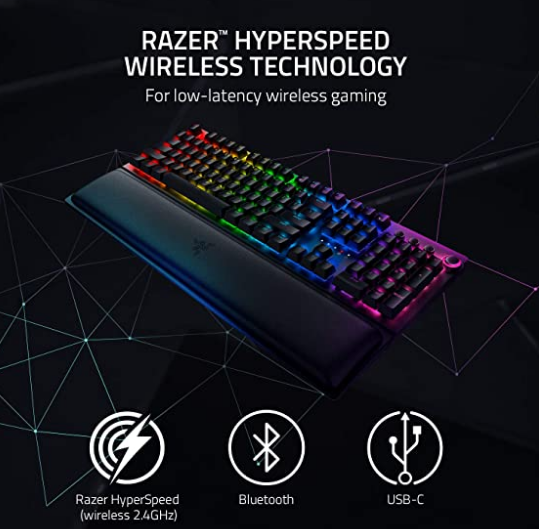 RAZER BlackWidow V3 Pro RGB Full Size Mechanical Wireless + Bluetooth Gaming Keyboard ( Razer Green Switch )