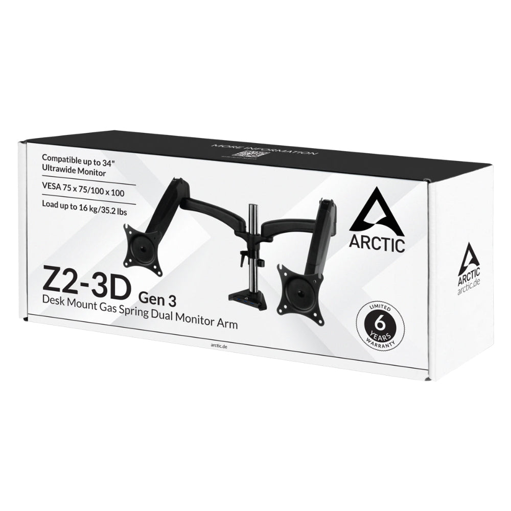 ARCTIC Z2-3D Gen-3 desk mount gas spring dual monitor arm
