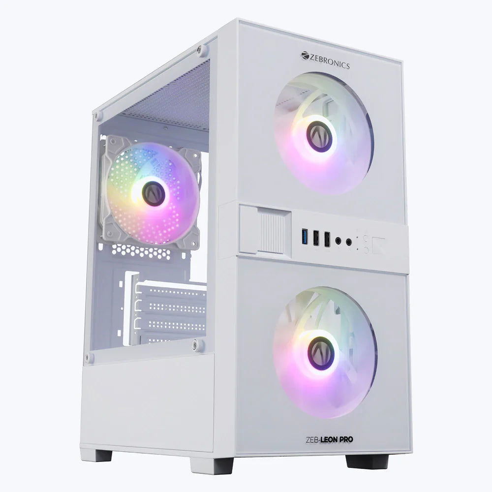 ZEBRONICS Leon Pro RGB MATX Mini Tower Cabinet ( White )