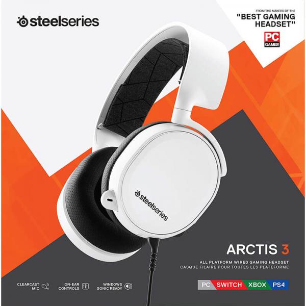 STEELSERIES Arctis 3 Wired 3.5mm 7.1 Surround Gaming Headphones ( White ) ( PC / Mac / Mobile )