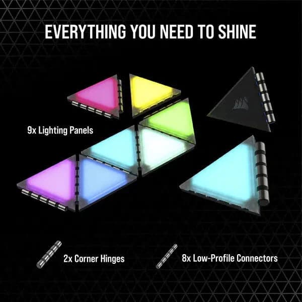 CORSAIR ICUE LC100 Mini Triangle Case Accent RGB Lighting Panels (9x Tile Expansion Kit)