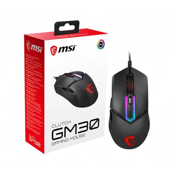 MSI Clutch GM30 Wired Ergonomic Gaming Mouse ( CLUTCH-GM30 ) ( 6200DPI / 6 Macro Button ) ( Black )