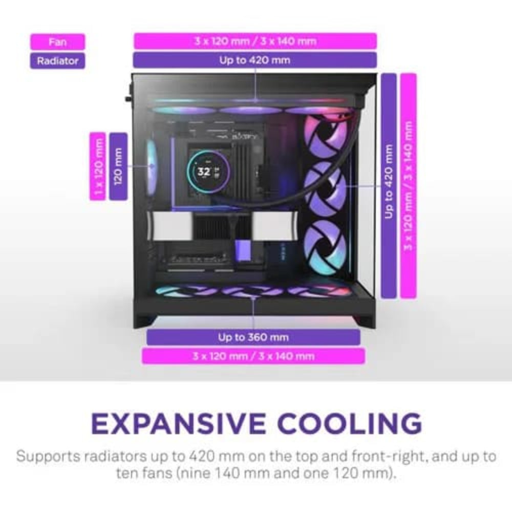 NZXT H9 Flow RGB Plus 2025 Edition EATX Mid Tower Cabinet (Black)