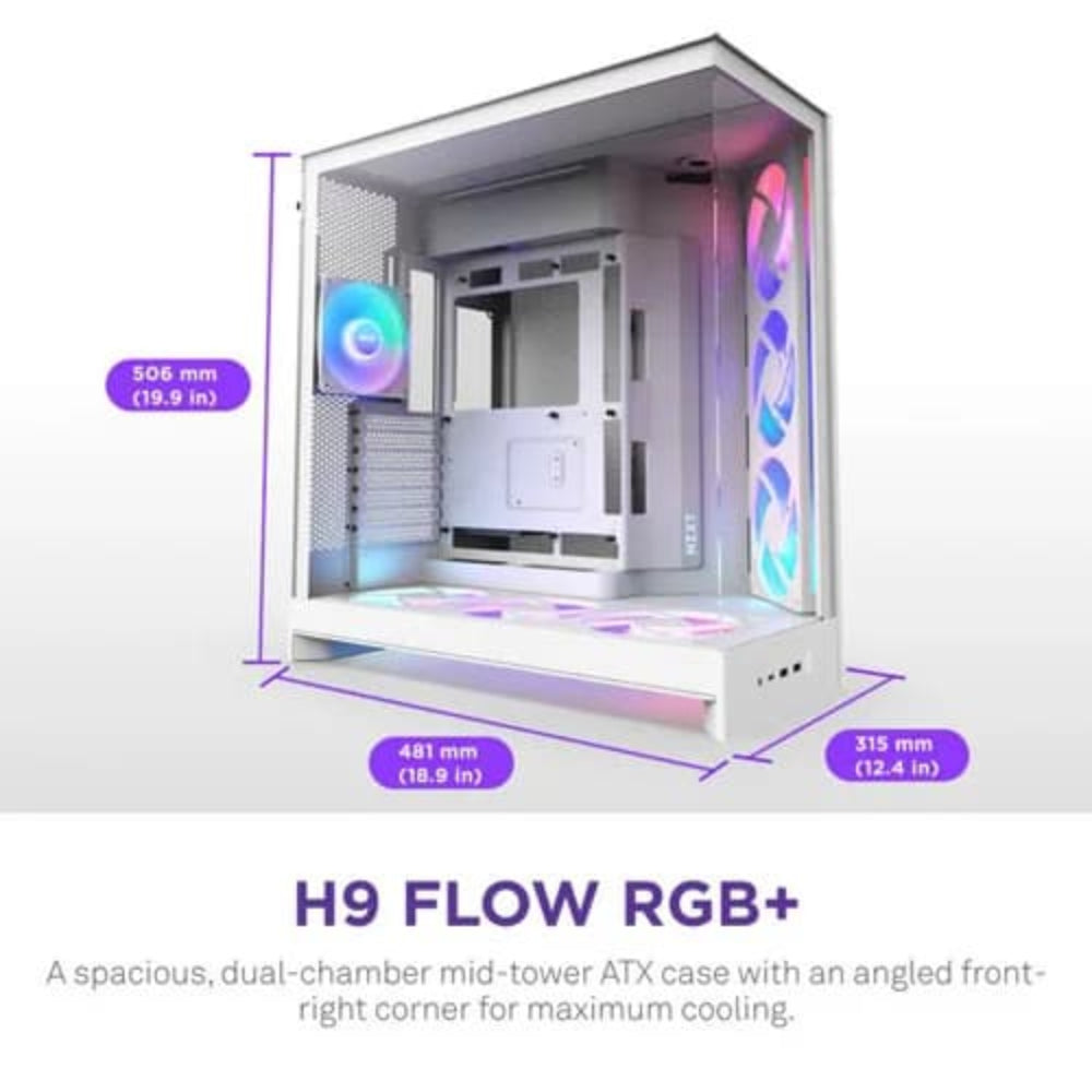 NZXT H9 Flow RGB Plus 2025 Edition EATX Mid Tower Cabinet (White)